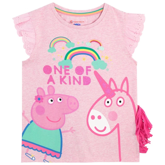 Peppa Pig Unicorn T-Shirt Kids Girls 7-8 Years Top Tee Short Sleeve Pink Rainbow