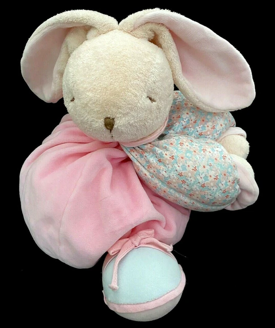 Doudou Lapin dormeur rose et bleu Liliblue Kaloo 26 cm fleurs mains aimantées