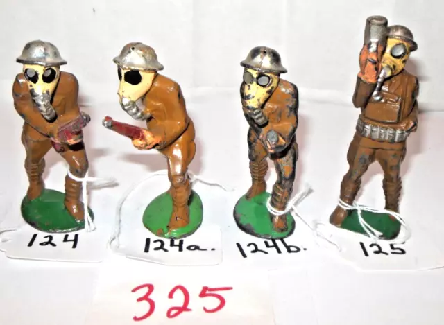 Lot of 4 WWI Manoil Dimestore Lead Toy Soldiers (Gas Masks) #325 Vintage & Rare