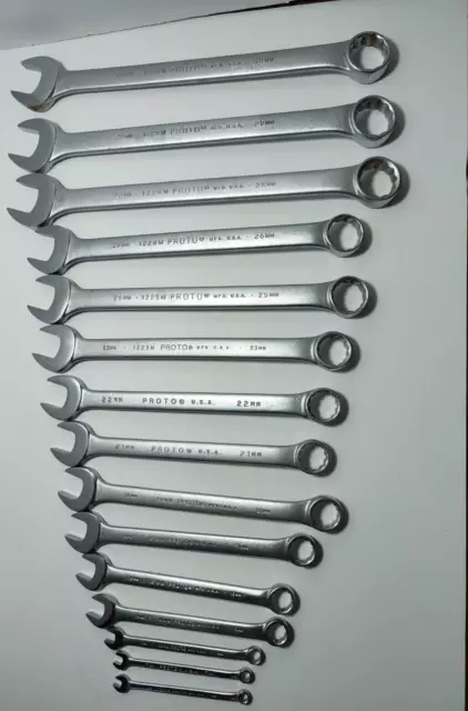 15 pc's vtg  Proto  Metric comb. Wrench Set  6mm,7,9,14,16,18,20,21,22,23,25,26,