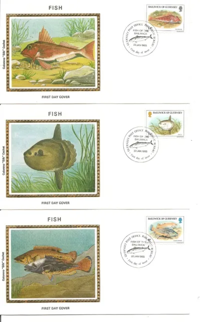 Guernsey SC # 308-312 Indigenous Fish FDC .5 Covers Set.  Colorano silk Cachet.