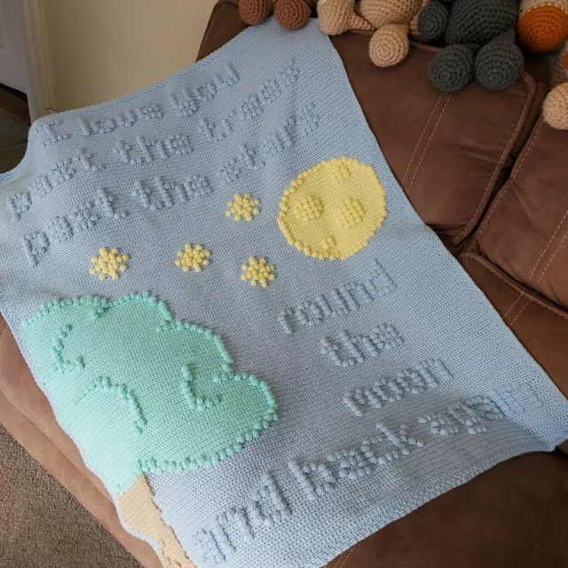 Crochet pattern I Love You Round the Moon and Back Again Childs / baby blanket