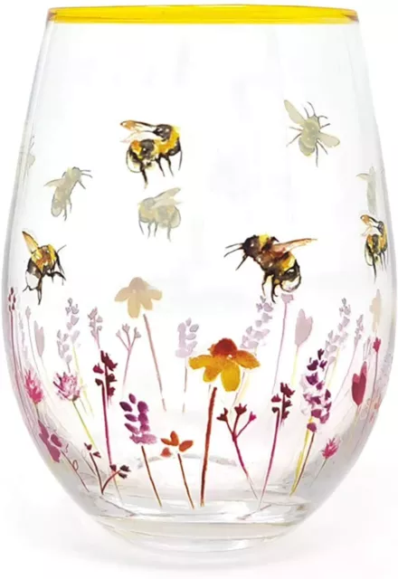 Busy Bees Stemless Wine Glass Gin Cocktail Drink Garden Country Floral Gift