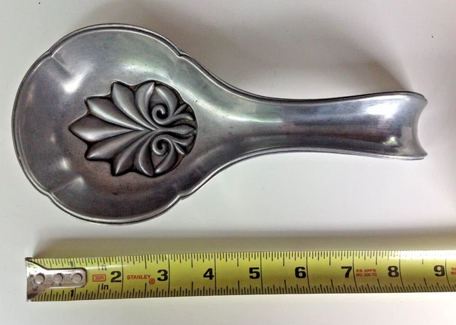 Lenox Spoon Rest Fleur de Lis Motif Pewter Tone Metal Kitchen Pantry Collectible