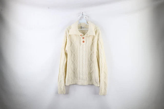 Vtg 70s Streetwear Mens Large Distressed Fisherman Donegal Chunky Knit Sweater