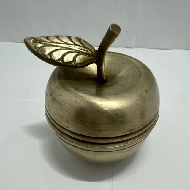 Vintage Desk Brass Apple Container, Paper Weight Teacher Gift