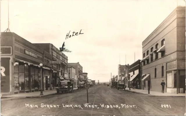 MAIN STREET VIEW WEST original real photo postcard rppc WIBAUX MONTANA MT c1920