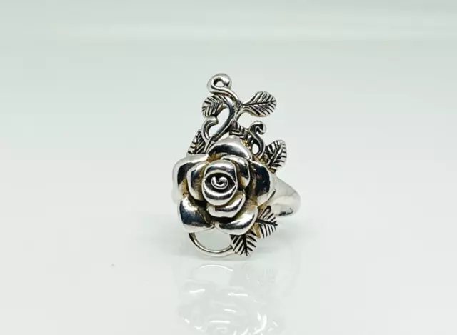 Fabulous Art Nouveau Rose Ring 925 Silver Size Q~Q1/2 Weight 7.40 g #18092