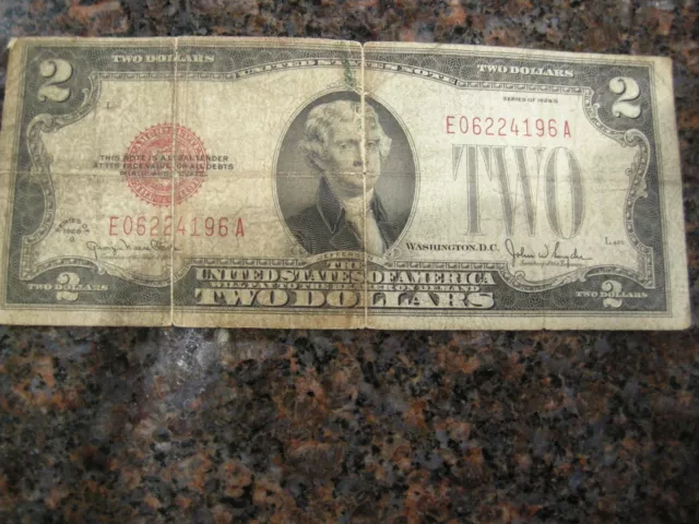 1928 series G $2 Two Dollar Red Seal Note Bill US Currency