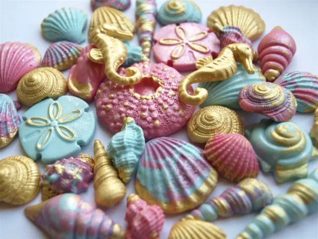 25x Edible Seahorse Seashells Mermaid Under sea Fondant Cake Topper Decoration