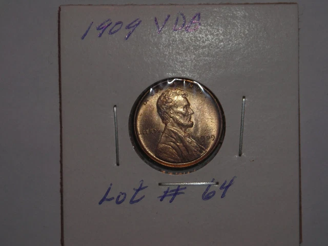 wheat penny 1909 VDB LINCOLN CENT GEM RED BU 1909-P V.D.B LOT #64 RED UNC LUSTER