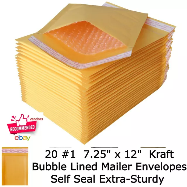 Bubble Padded Envelopes 20 #1 7.25x12 Kraft Paper Mailers Shipping Boxes USA