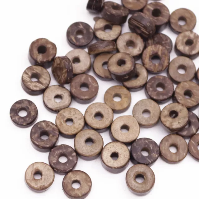 100 PCS 8mm Brown Black Natural Coconut Heishi Rondelle Beads Crafts