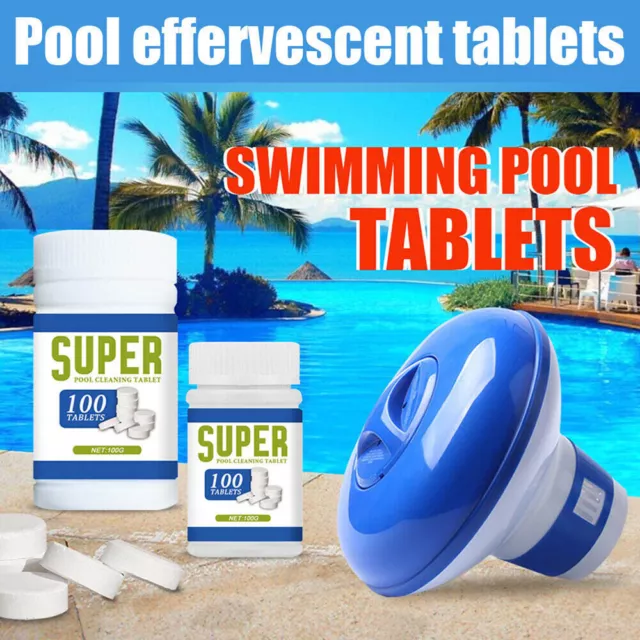 100 Chlorine Tablets Floating Chemical Dispenser Hot Tub Swimming Pool Cleaning