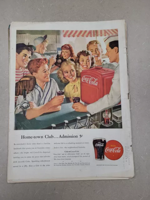 1947 Vintage Coke Coca Cola Soda Magazine Ad Hometown Club Admission 5 cents