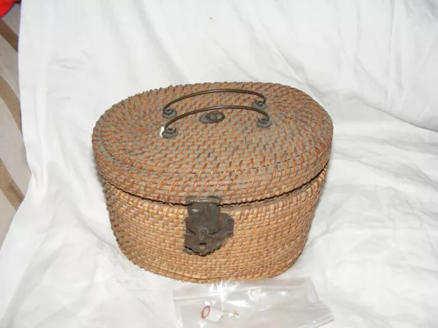 Antique Chinese Teapot Famille Rose Wicker Basket Metal Handle Porcelain 3