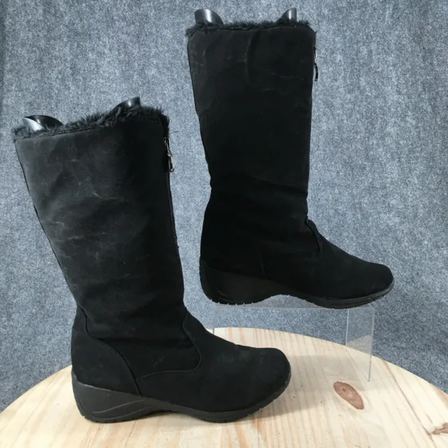 Khombu Winter Snow Boots Womens 10 M Orleans Black Faux Leather Faux Fur Round