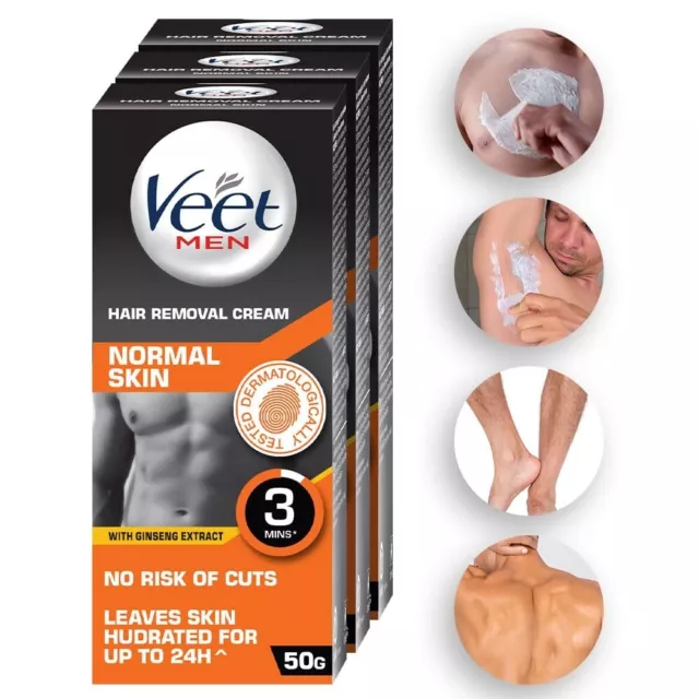 VEET Crème Dépilatoire pour Hommes,Normal Peau - 50g Chaque (Paquet De 3) / Sans