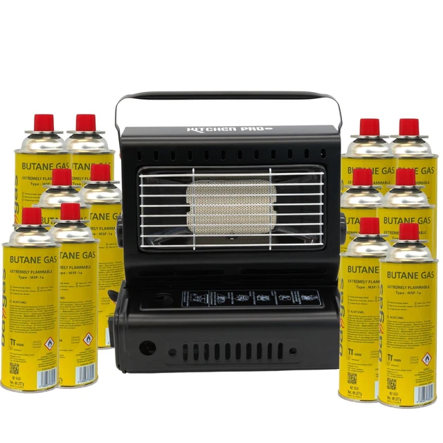 Tragbare Gasheizung 1,3 KW Gaskocher Gas Kocher Keramik +12 Gaskartuschen