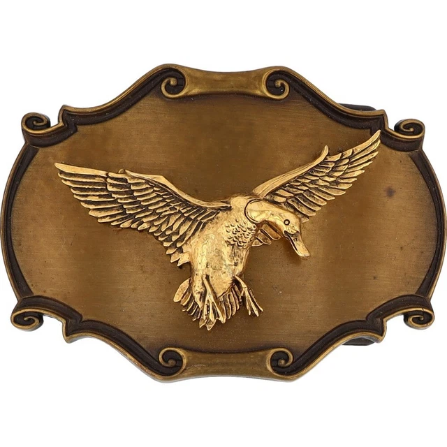 Duck Verde Bosco Uccello Acquatico Gioco Caccia Hunter 1980s Vintage Belt Buckle