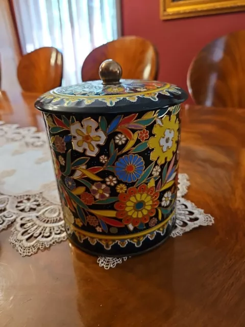 Vintage Daher English Biscuit Tin With Lid Decorative Floral 6 3/4" X 5"