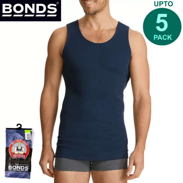 Bonds Navy Mens Chesty Cotton Plain Singlet Vest Tank Top Bulk Undergarment