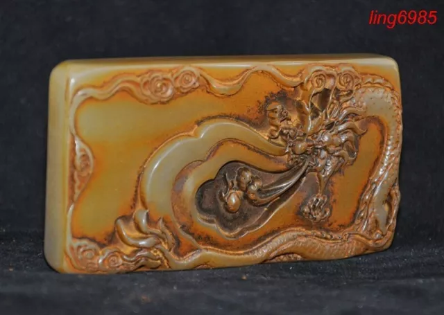 China Shoushan Stone Carved Loong dragon statue ink-stone ink slab Inkwell box 2