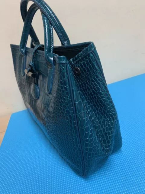 NWT LONGCHAMP CROC EMBOSSED ROSEAU Hobo Shopper Leather Tote Bag Duck Blue 3