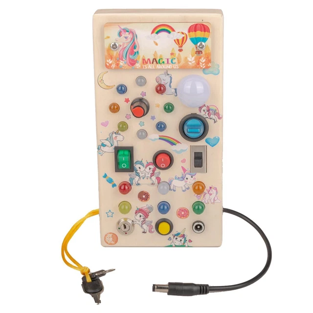 Panneau Sensoriel Montessori En Bois Avec Volant Et Interrupteurs LED - Jouet éducatif Pour Tout-petits 1-3 Ans