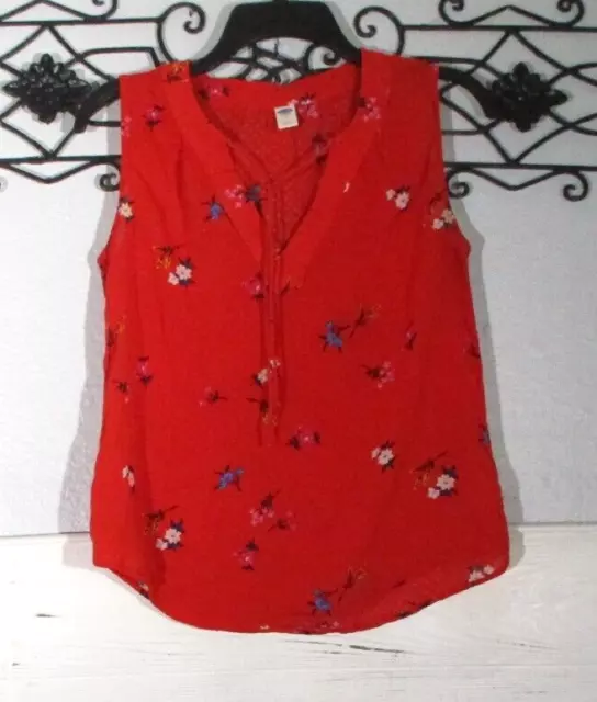 Old Navy Women's Top Size M Sleeveless Red Floral Round Neck