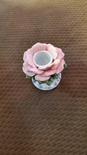 Capodimonte Style Pink Rose Porcelain Candle Holder