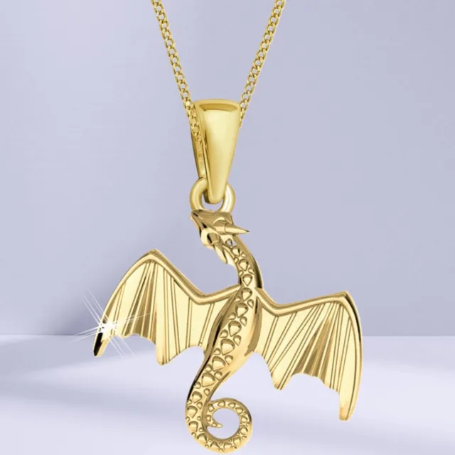 Drache Anhänger mit Halskette 925 Sterling Silber Gold vergoldet Dragon Kette
