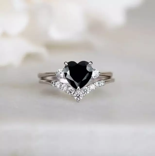 Anello nuziale con diamante nero da 5 ct a forma di cuore con placcatura in...
