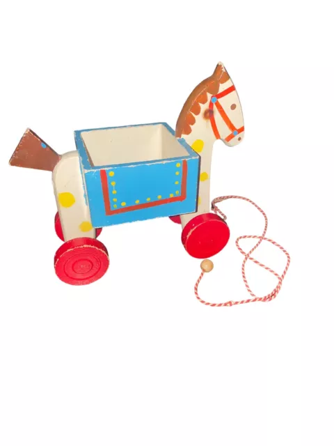 Vintage Horse Pull Toy Folk Art Hand Painted