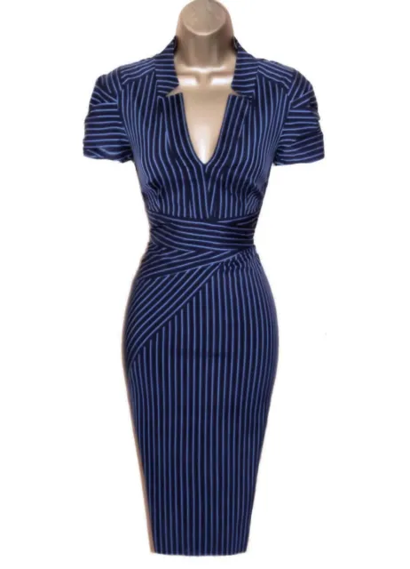 Karen Millen UK 10  (US 6) STUNNING VINTAGE BLUE PINSTRIPE WIGGLE DRESS