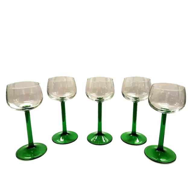 Set of 5 Emerald by Crystal DArques Durand Rhine Green Wine Glasses France