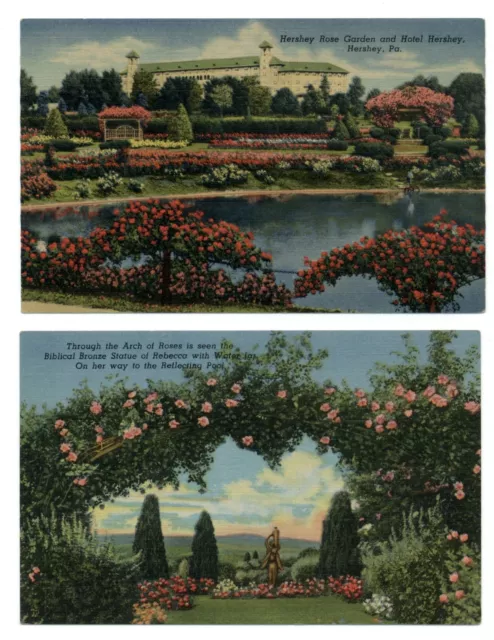 LOT OF 2 Hershey Pennsylvania Rose Garden 1940s unused linen postcards