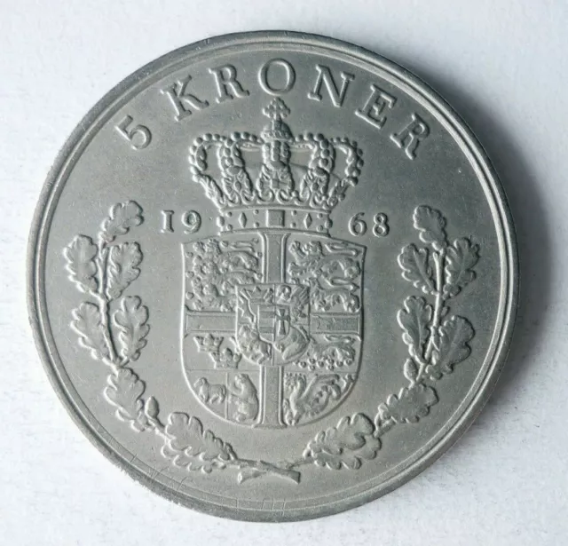 1968 DENMARK 5 KRONER - High Quality Coin - FREE SHIP - Bin #407
