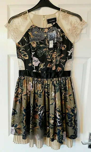 RIVER ISLAND Beige Print Floral Lace Sequin Tea Dress Size UK 8 BNWT rrp £70