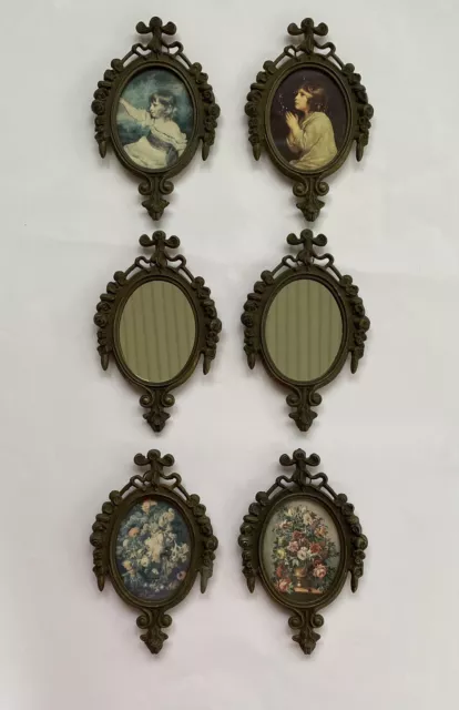 Lot of 6 Vtg Art Victorian Brass Picture Frames Italy Floral Mirrors Children
