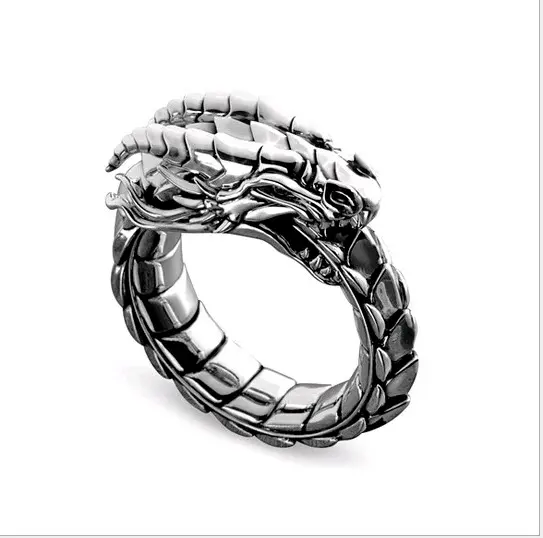 AU Cool Men Silver Plated Dragon Rings Hip Hop Party Fashion Punk Gift Ring