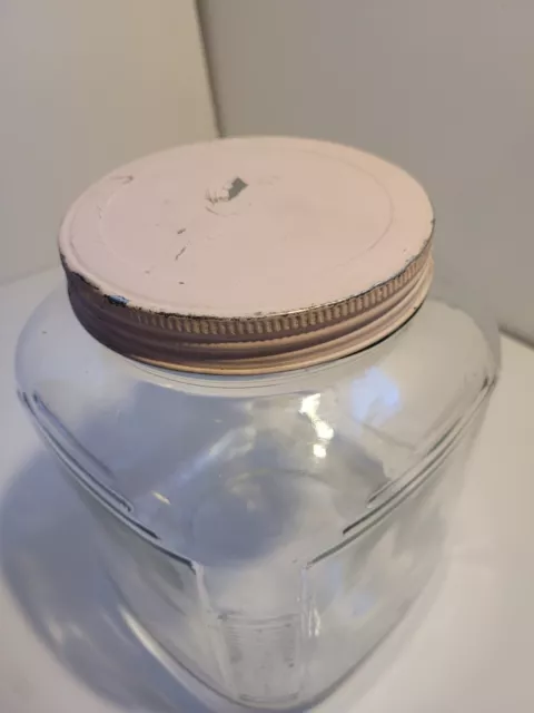 VTG Hoosier Style Jar 1 Gallon Storage Canister Square Glass Pink Lid