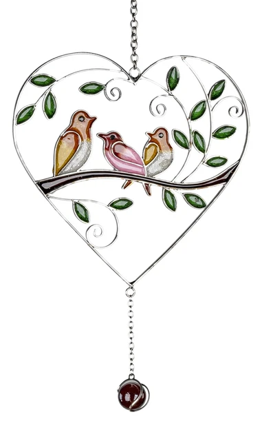 Fensterbild-Herz Tiffany Colgante de Ventana Pájaro Estilo Rústico Rosa 30cm