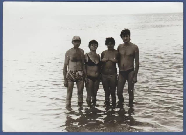 Guys in trunks with naked torso,bulge, and girls Soviet Vintage Photo USSR