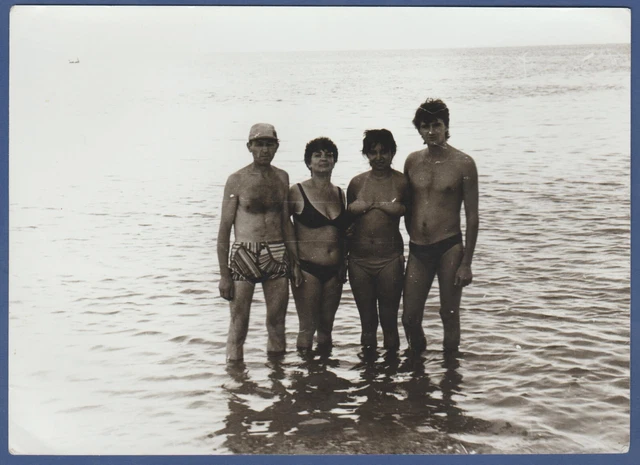 Guys in trunks with naked torso,bulge, and girls Soviet Vintage Photo USSR