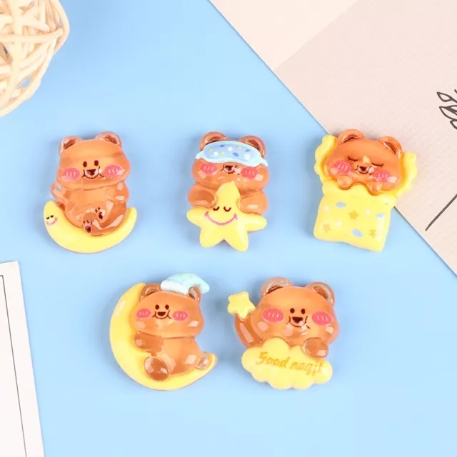 5Pcs Transparent Sleep Bear Flat Back Resin Cabochons Cartoon Bear Accessories