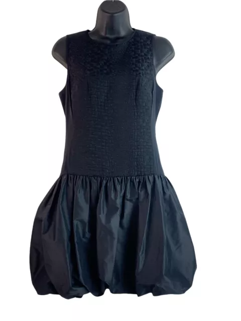 Rebecca Taylor Dress Bubble Taffeta Skirt Black Sleeveless Textured Knee L sz 2