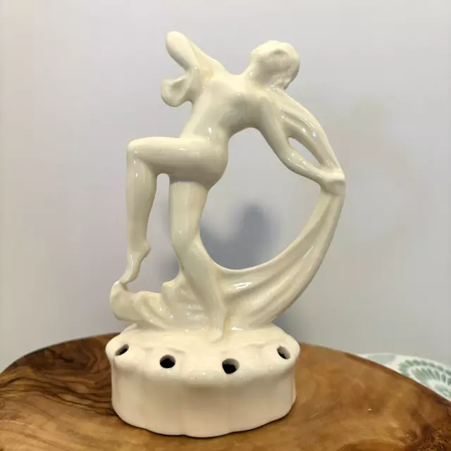 Vintage Art Deco Coronet Ceramic Nude Figure Dancing Woman Flower Frog Germany