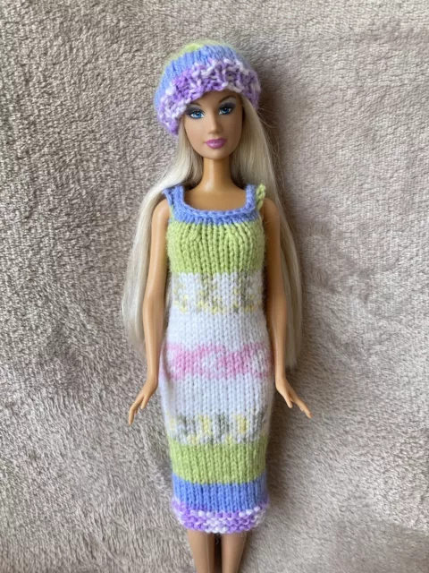 Hand Knitted Clothes To Fit Barbie Or Similar Dolls - 2-piece Outfit