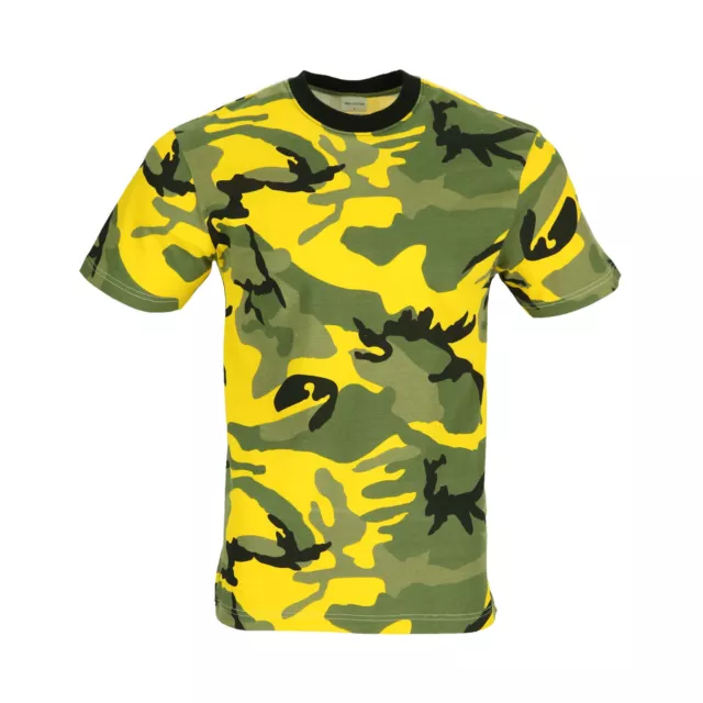 Camo T Shirt Mens Army Military Yellow Camouflage Summer Short Sleeve Combat Top